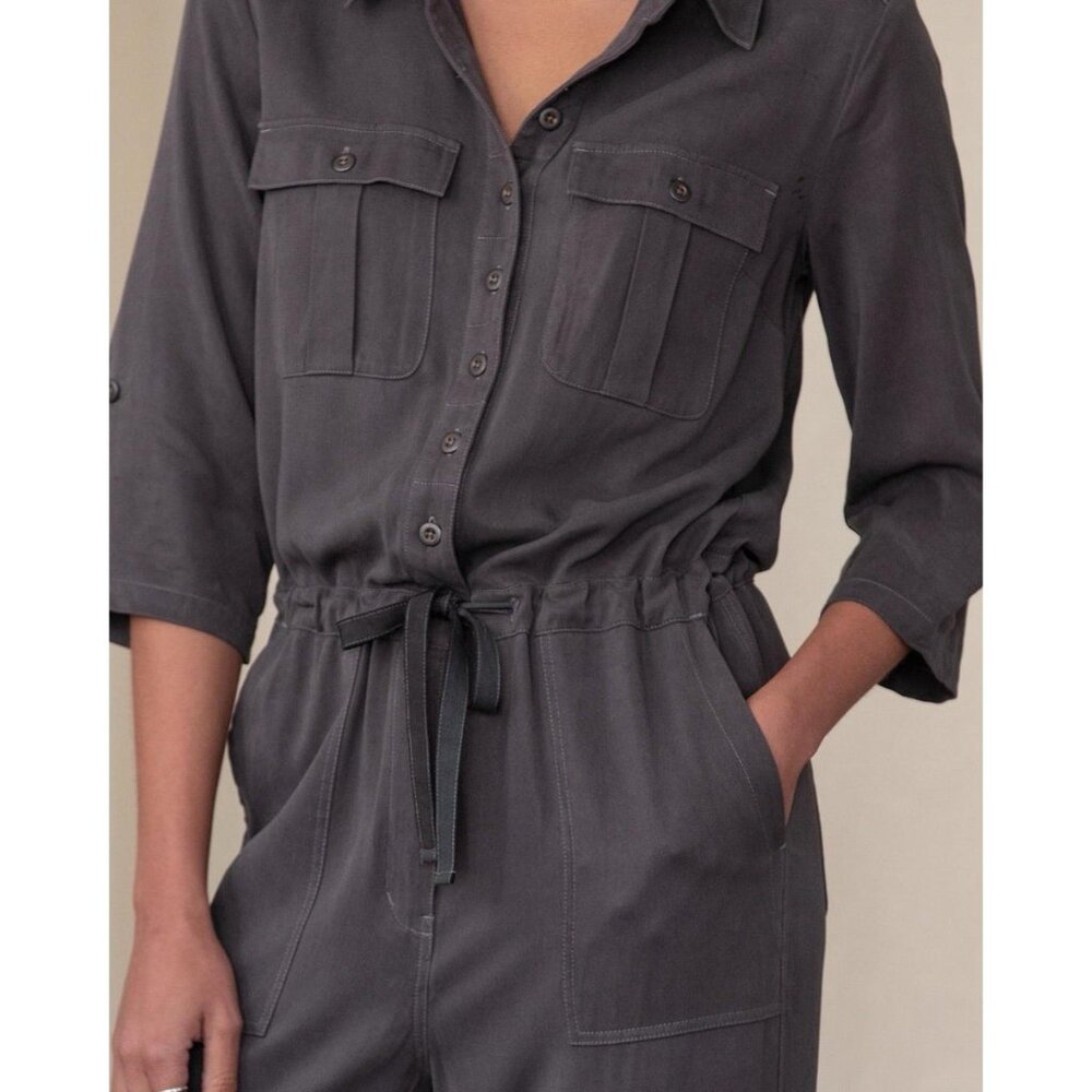 Sundance Women’s All Roads Jumpsuit Size P Small Gray 3/4 Sleeves Pockets - Picture 3 of 16